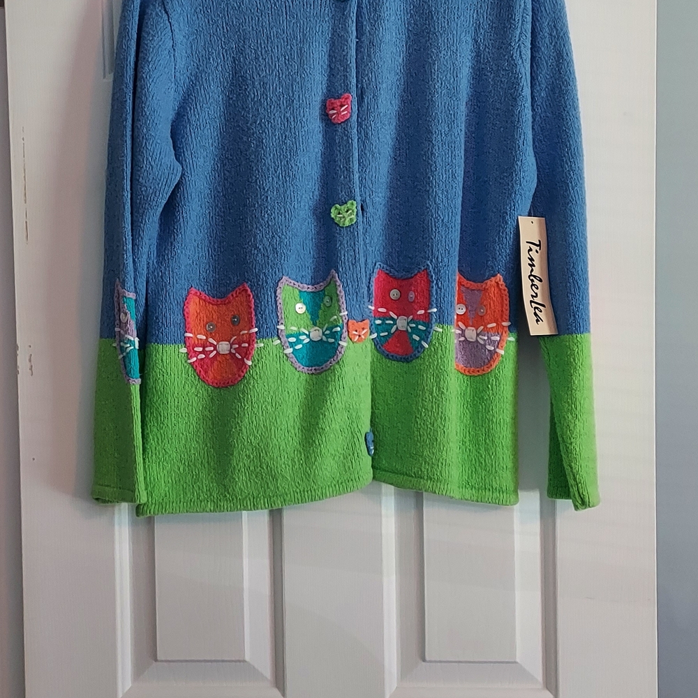 *NWT* Trunk Ltd Ladies Colorful Cat Jacket - Blue and Green